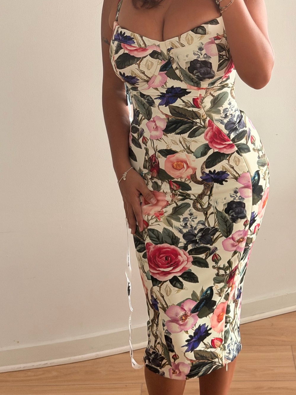 Seamed Lushy Pencil Dress - Rose Snake Floral